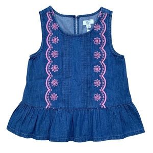NWT Crown & Ivy Sleeveless Embroidered Peplum Jean Top Girls Small